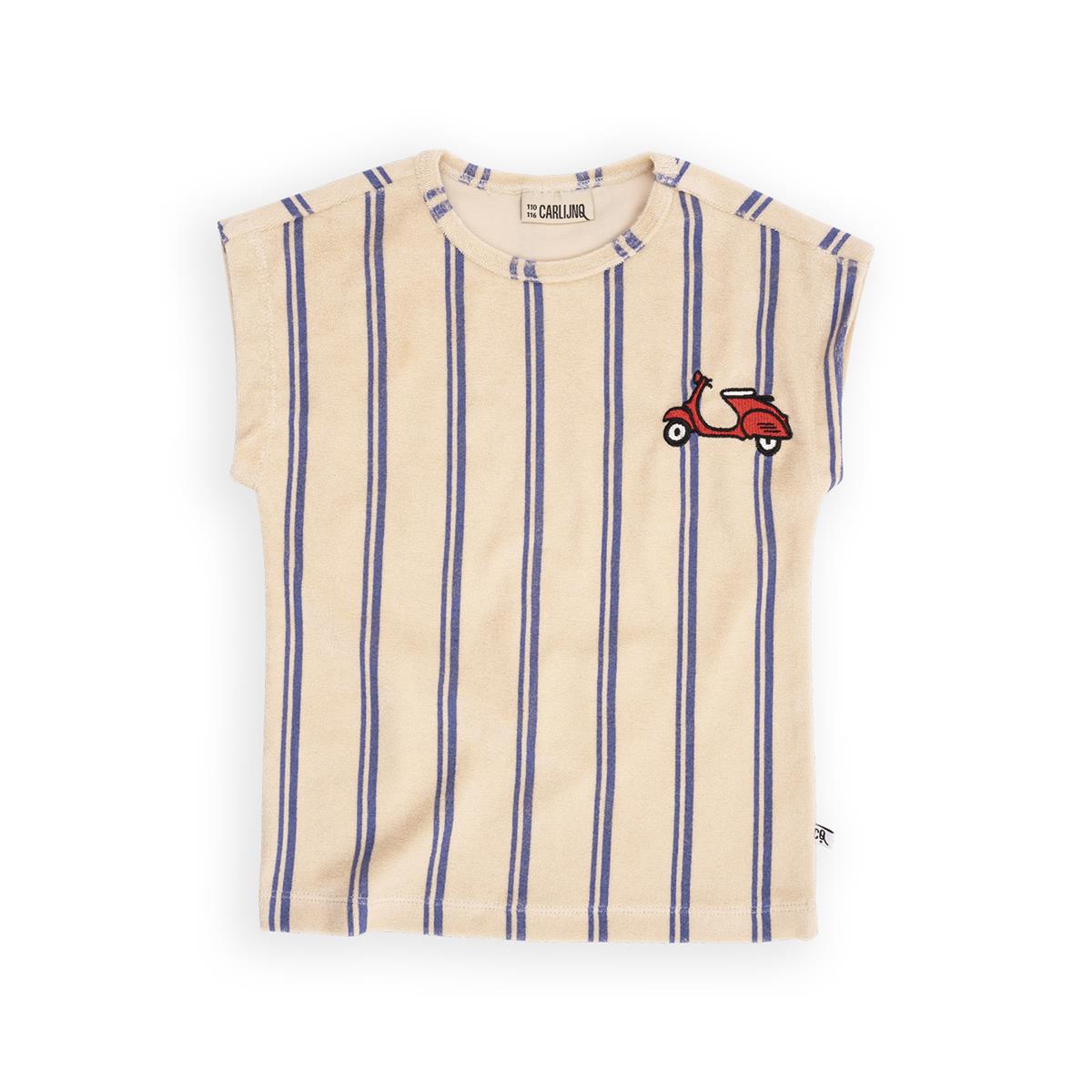 CarlijnQ - Stripes blue no sleeve shirt wt embroidery